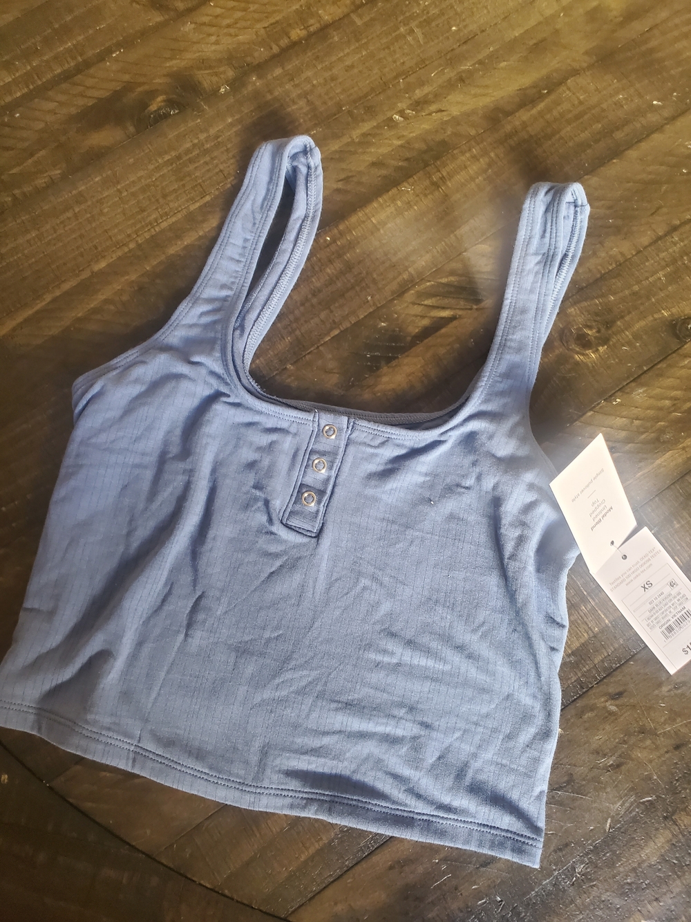Auden Light Blue Ribbed Button-Front Crop Tank